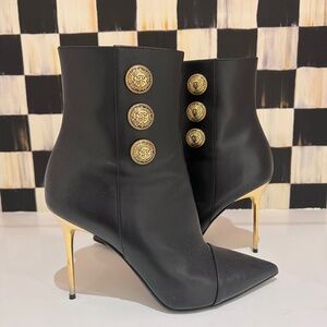 BALMAIN Roni Metallic-Heel Calfskin Booties